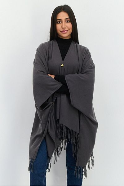 Jones of New York Women Plain Ruana Wrap 135 L X 78 H Cm, Charcoal