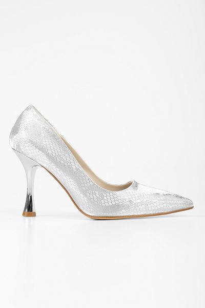Shoeberry Dámské Jamin Silver Honeycomb Detailed Shiny Stiletto
