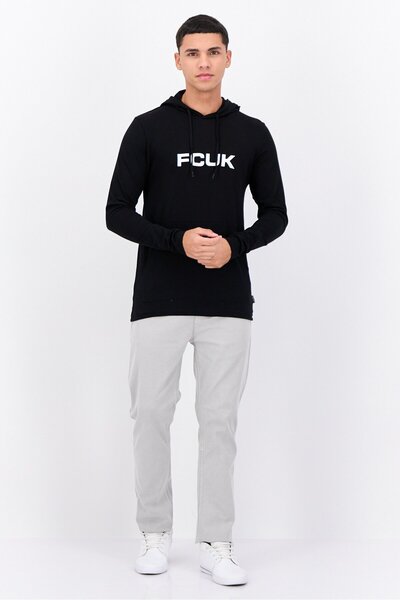 French Connection Men Hooded Long Sleeves Brand Logo T-Shirt, Black
