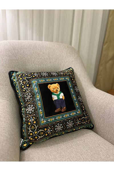 Home Digital Printed Throw Pillow Cover with Teddy Bear Design 45X45Cm