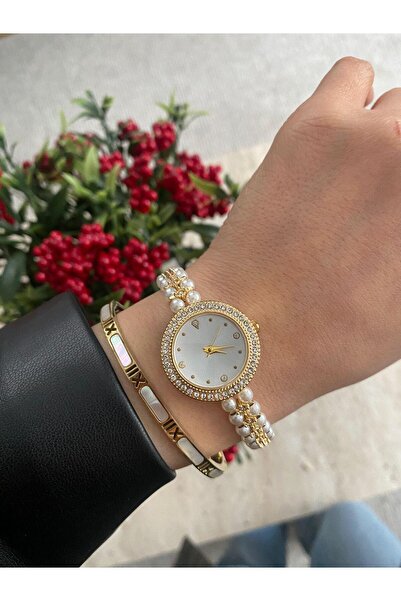 DARK BLANC Elegant Wrist Watch with Pearls
