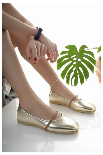 Modafırsat Women's Babet Gold Stone Stylish Home Business Office Casual Shoes