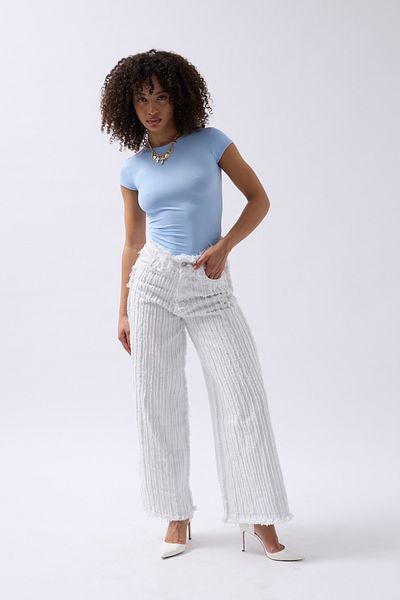 Black Fashion Λευκό Jean - Φαρδύ πόδι με λεπτομέρεια φούντας