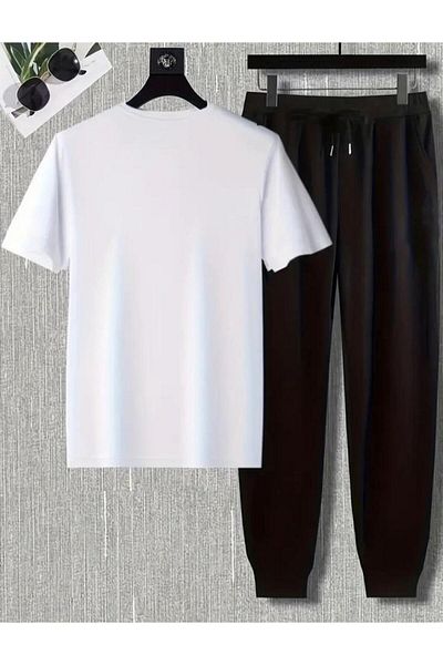 caddekombin Men's Never Mind Printed Jogger Tracksuit Set - Comfortable Fit, White