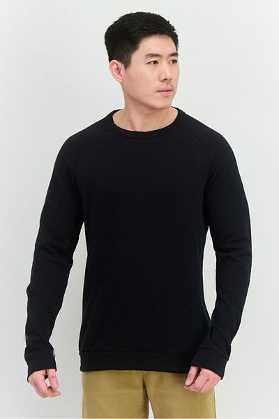 Civil Society Men Crew Neck Textured Long Sleeves Sweatshirt, Black
