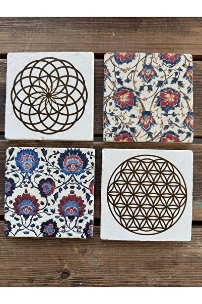 woodhomeworks مجموعة من 4 أكواب من الحجر الطبيعي مطبوعة ملونة