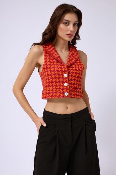 Black Fashion Vestă Crop Portocaliu - Houndstooth
