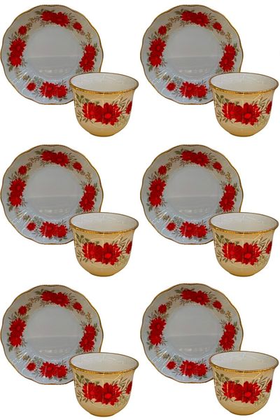 DUKKANI ISTANBUL Tea set of 6 red daisies 18 pieces