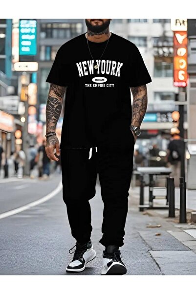 caddekombin Ανδρικό σετ αθλητικών φορμών με στάμπα της Νέας Υόρκης - Άνετο κα...