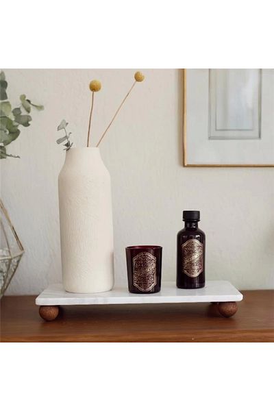 Akayev Marble White 30X15 cm Wooden Bead Standing Presentation Holder