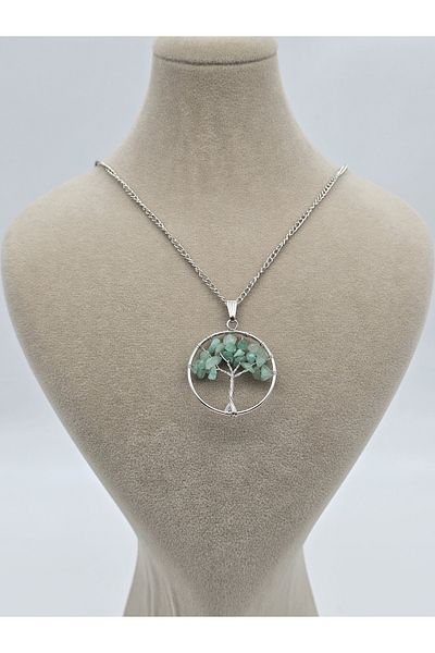 NBS Beautiful Naturel Stones Aventurine Tree of Life Pattern - Real Natural Stone Necklace (Braids Luck)