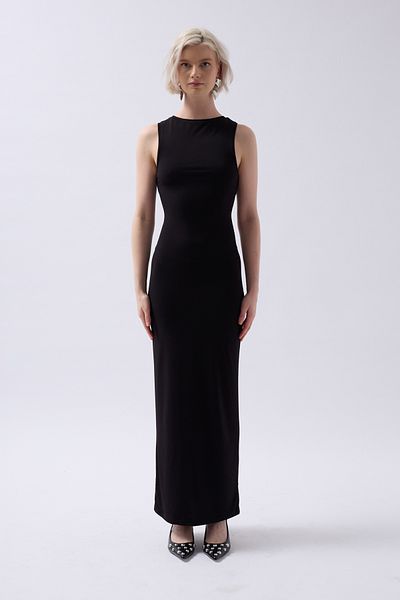 Black Fashion Halter Neck Maxi Casual Black Dress