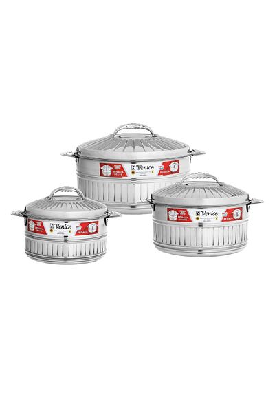 HIC Stainless Steel Food Saver Set Consisting Of 3 Pieces 3 Liter 4 Liter 6 Liter