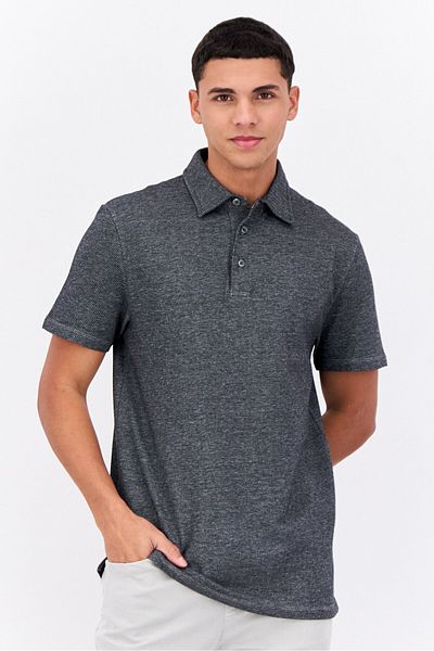 French Connection Men Regular Fit Short Sleeves Heather Polo Shirt, Black