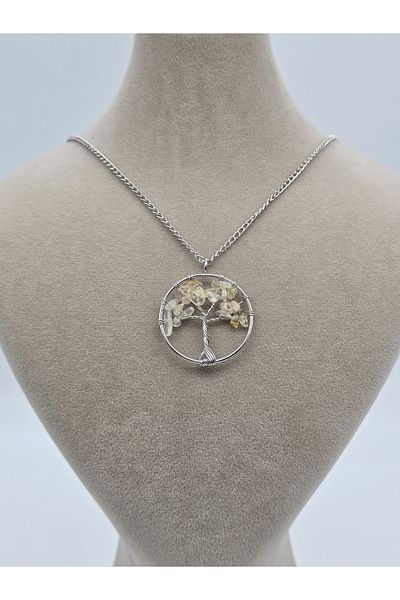 NBS Beautiful Naturel Stones Citrine Tree of Life Pattern - Real Natural Stone Necklace (Lumpy Blessings)