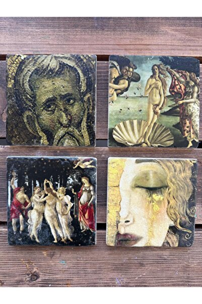 woodhomeworks مجموعة من 4 أكواب من الحجر الطبيعي مطبوعة ملونة