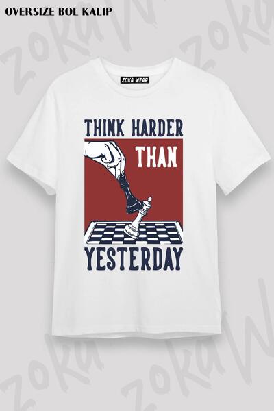 ZOKAWEAR Унисекс тениска с голям размер, щампа Think Harder Chess и шахматен ...