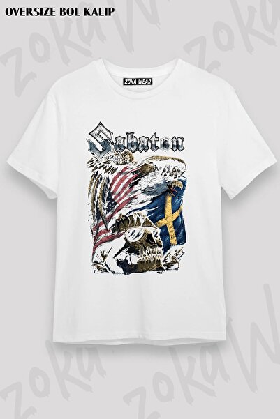 ZOKAWEAR Унісекс Oversize Каліп Сабатон, Eagle Дизайн Принт Tshirt
