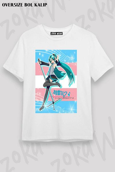 ZOKAWEAR Tricou imprimat unisex oversize Hatsune Miku Trans Rights Design