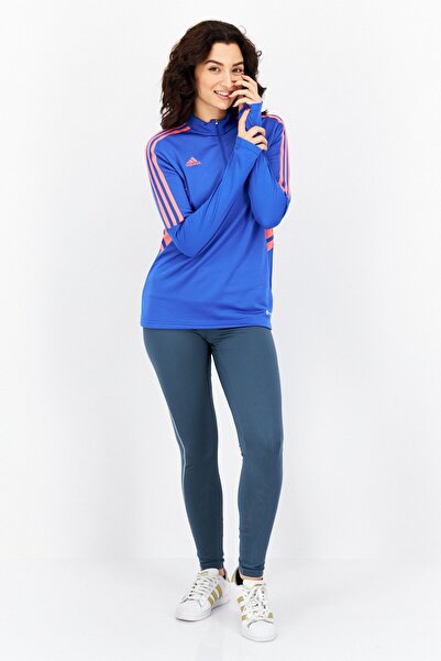 adidas بلوزة رياضية نسائية بأكمام طويلة، باللون الأزرق