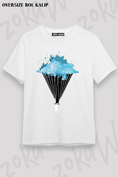 ZOKAWEAR Унисекс тениска с голям размер и принт с шарка парапланеризъм, парап...