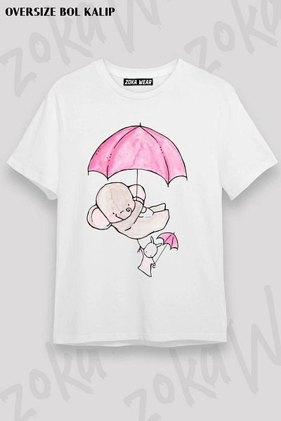 ZOKAWEAR Tricou imprimat unisex oversize cu design de prietenie elefant și iepure