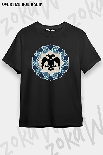 ZOKAWEAR تيشيرت مطبوع بتصميم نسر سلجوقي برأسين مقاس كبير للجنسين