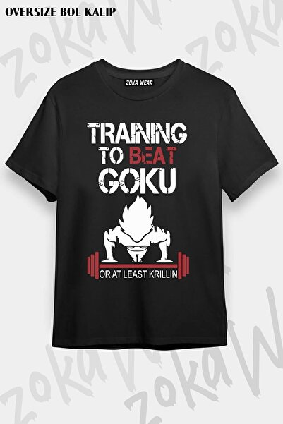 ZOKAWEAR Tricou unisex oversize cu imprimeu Train To Beat Goku Design