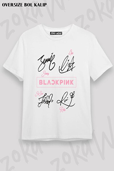 ZOKAWEAR Tricou unisex oversize Tanda Tangan Blackpink Tricou imprimat cu design