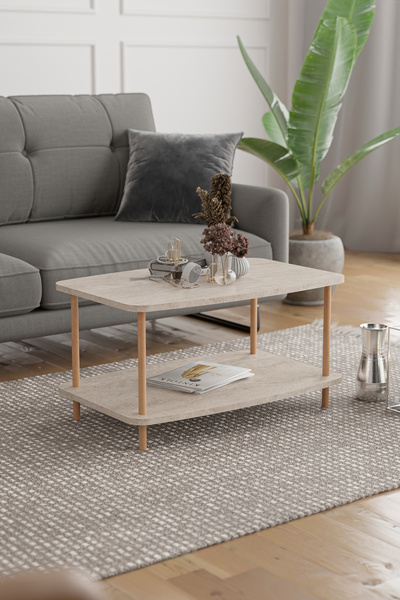 EGEMODÜLER Dikdörtgen Orta Sehpa Ahşap Ayaklı Sehpa İki Raflı Sehpa Dekoratif...