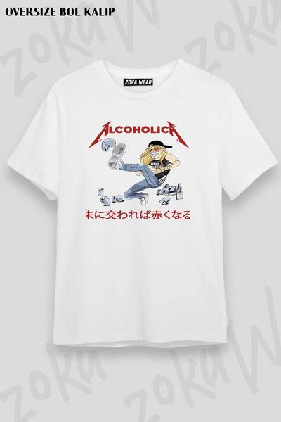 ZOKAWEAR Tricou imprimat unisex oversize cu ilustrație Alcoholica