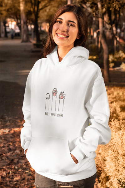 MG سويت شيرت نسائي من القطن بأكمام طويلة مطبوع عليه إصبع قطة 3 خيوط