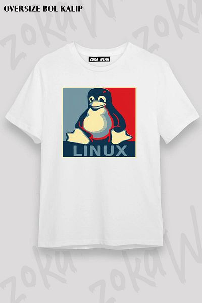 ZOKAWEAR Tricou unisex oversize Linux Tux Penguin Obama cu poster imprimat