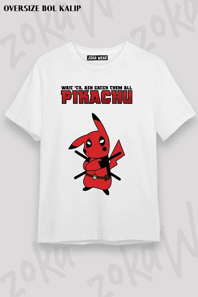 ZOKAWEAR Μπλουζάκι με στάμπα Unisex Oversize Deadpool Pikachu Design