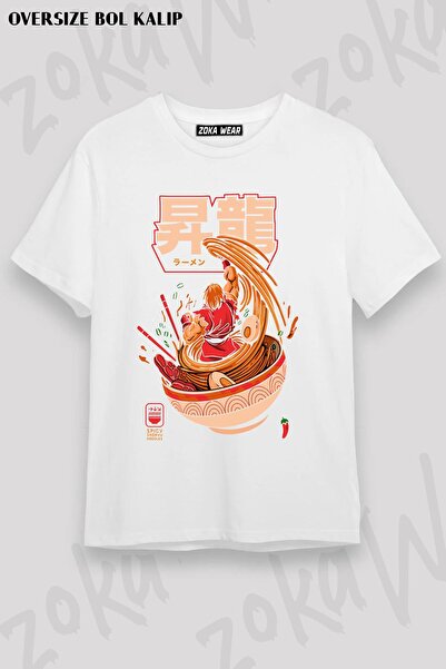 ZOKAWEAR Unisex Oversize kroj Mold Ramen Street Fighter Design Štampano majica
