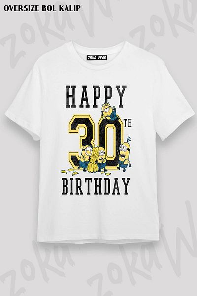 ZOKAWEAR Tricou unisex oversize cu imprimeu Minions Happy 30th Birthday
