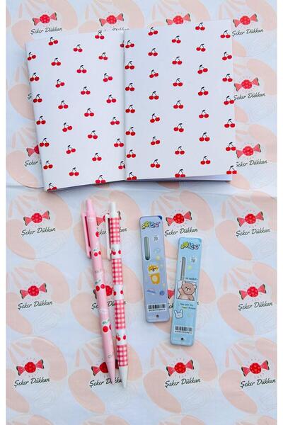 ÖZ KIRTASİYE Kiraz Temalı Kırtasiye Seti 0.7 (2defter+2uçlukalem+2uç)
