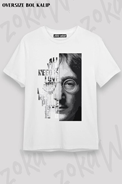 ZOKAWEAR تي شيرت مطبوع بتصميم البيتلز جون لينون كبير الحجم للجنسين