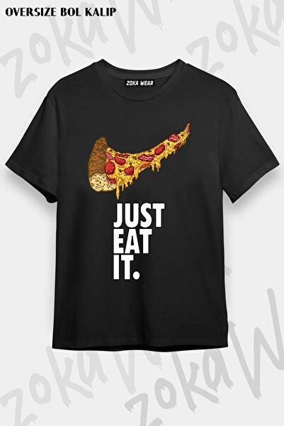 ZOKAWEAR Tricou unisex oversize Just Eat It pizza cu imprimeu