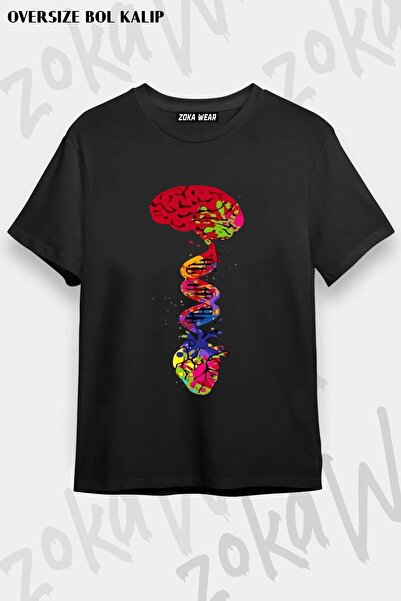 ZOKAWEAR تي شيرت مطبوع بتصميم ملفوف للعمود الفقري DNA مقاس كبير للجنسين