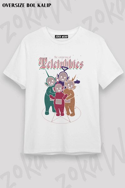 ZOKAWEAR Tricou unisex oversize cu imprimeu Satanic Teletubbies