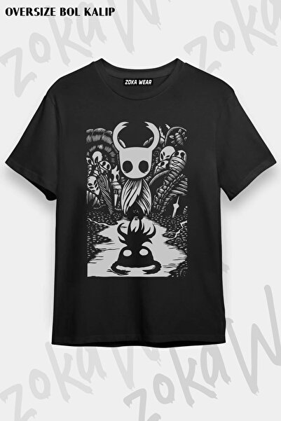 ZOKAWEAR Unisex Oversize Kalıp Ghost Knight Graphic Art Hollow Tasarım Baskılı Tshirt