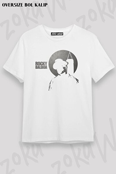 ZOKAWEAR تيشيرت مطبوع بتصميم روكي كبير الحجم للجنسين