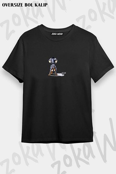 ZOKAWEAR Tricou imprimat unisex oversize cu design cu spatele câinelui teckel