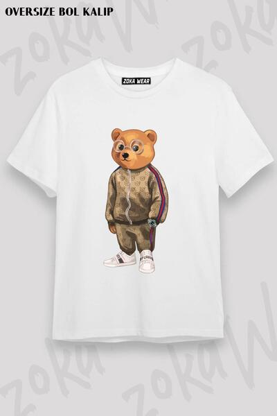 ZOKAWEAR Unisex Oversize Fit Sportsman Brown Baron Cool Teddy Bear Design Pri...