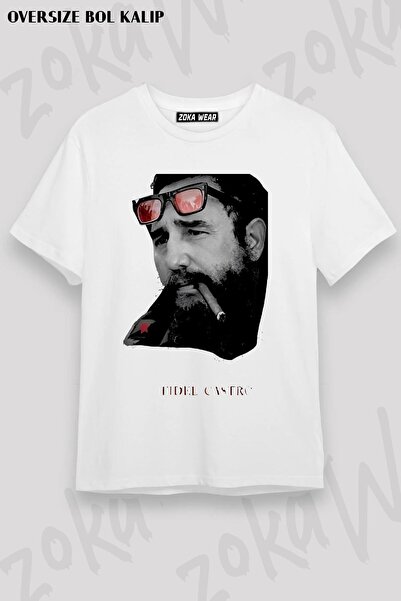 ZOKAWEAR تيشيرت مطبوع بتصميم كبير الحجم للجنسين من فيديل كاسترو، كوبا