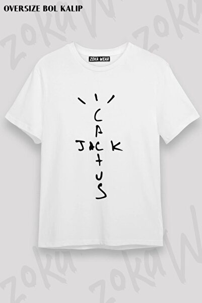 ZOKAWEAR تي شيرت مطبوع بتصميم كبير الحجم للجنسين من Cactus Jack Travis Scott