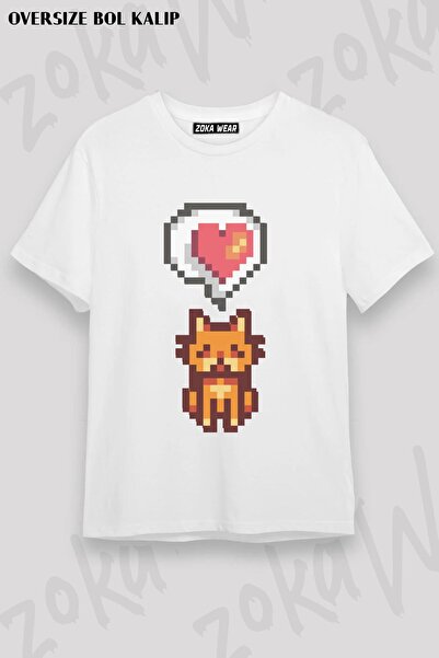 ZOKAWEAR Stardew Valley Pixel Art Cat Štampano Unisex Oversize kroj majica