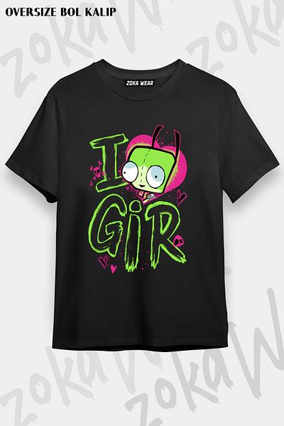 ZOKAWEAR Tricou unisex oversize cu imprimeu de Ziua Îndrăgostiților Invader Zim