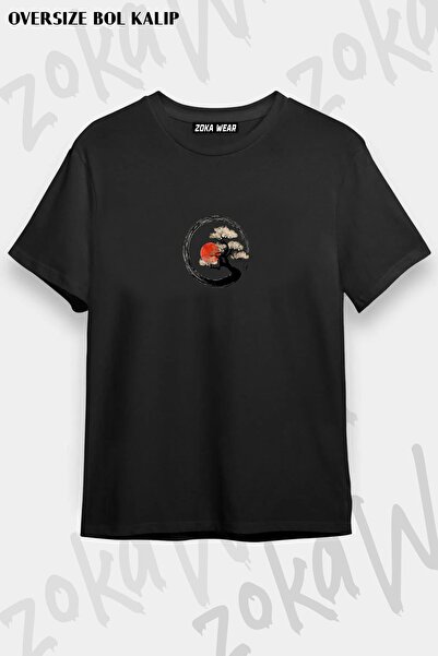 ZOKAWEAR Μπλουζάκι με στάμπα Unisex Oversize Enso Circle και Bonsai Tree Design